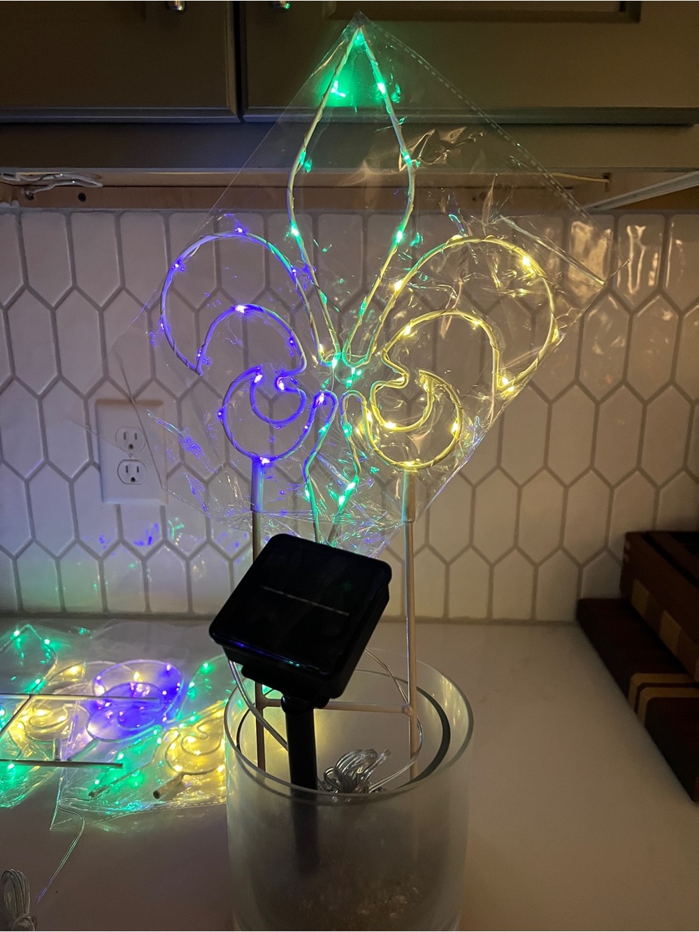 Multi-Color Carnival fleur-de-lis LED String Lights - Purple, Green, Yellow